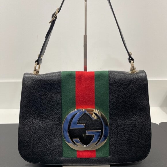 Gucci Pebbled Calfskin Web Blondie Hobo Black (JB1361) - Picture 1 of 13